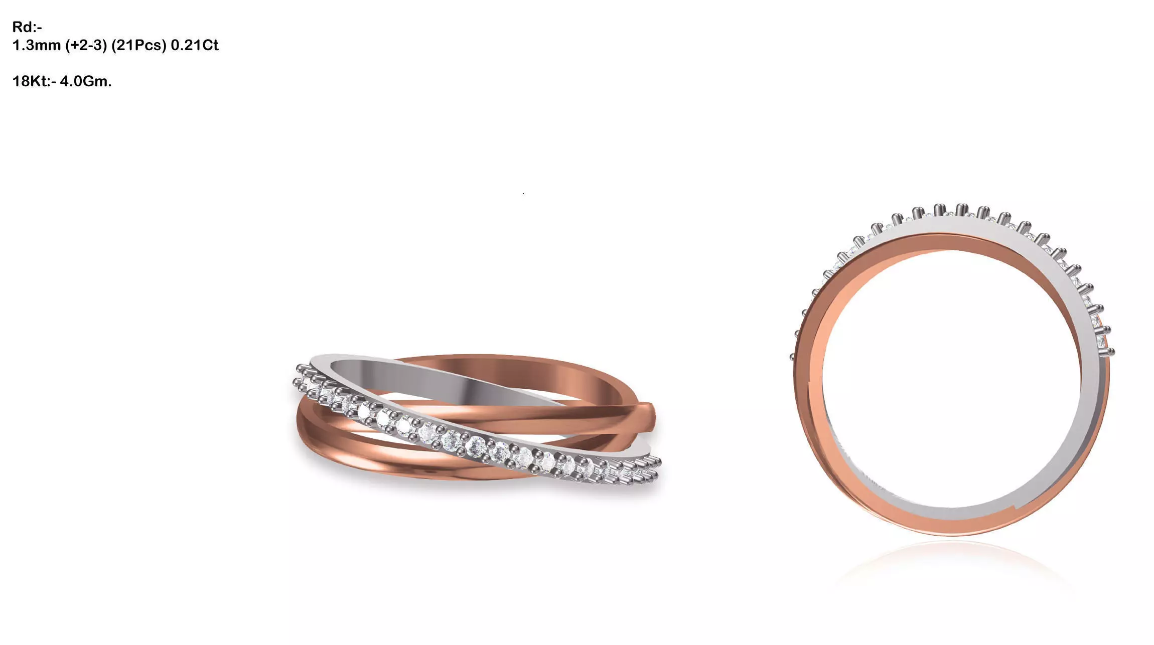 Multi Metal Spiral Ring With Diamonds 3D print model