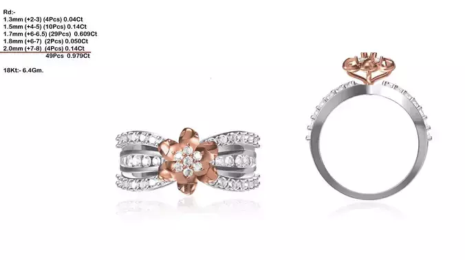 Flower Shaped Multimetal Ring With Diamonds 1