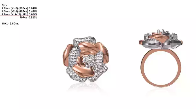 Large Flower Shaped Rose Gold Ring With Diamonds 19