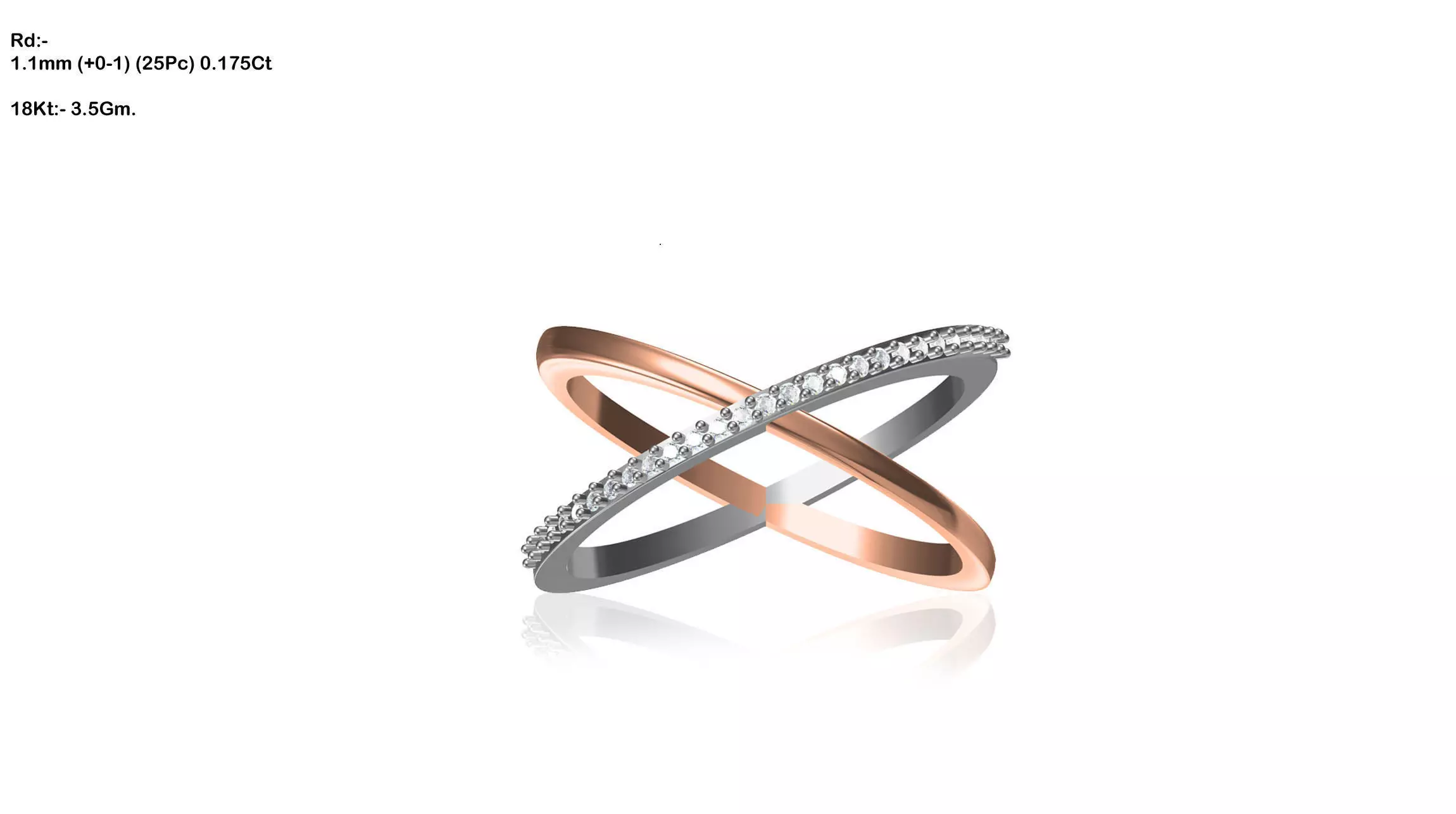 Multi Metal Criss Cross Ring With Diamonds 3D print model