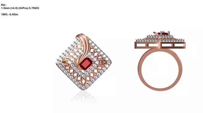 Square Rose Gold Ring With Ruby
