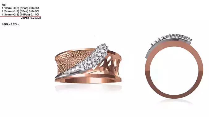 Wide Rose Gold Ring With Diamonds 19