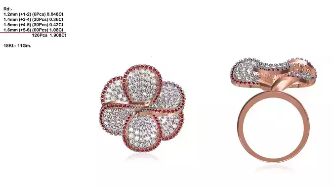 Large Flower Shaped Rose Gold Ring With Gem 1