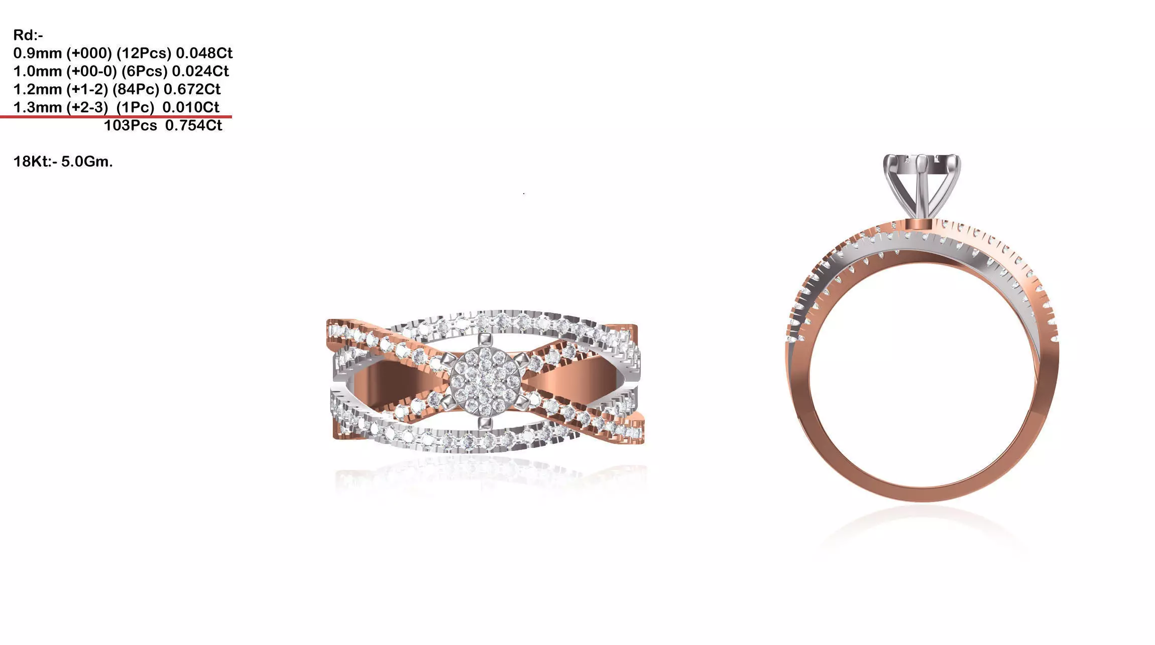 Multi Metal Criss Cross Ring With Diamonds 2 3D print model_0