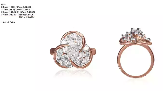 Flower Shaped Rose Gold Ring With Diamonds 32