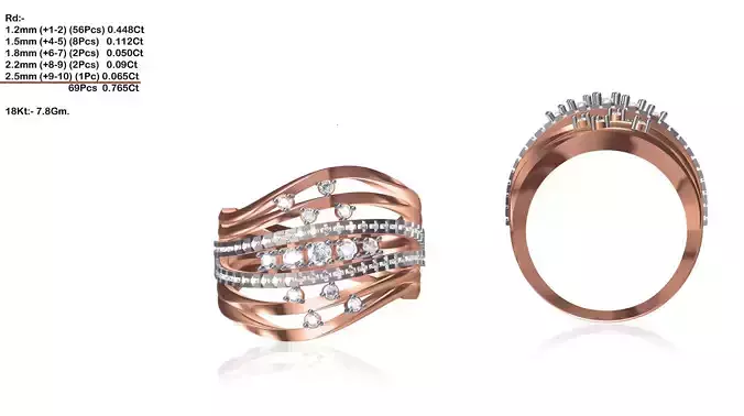 Wide Swirl Rose Gold Ring With Diamonds 2