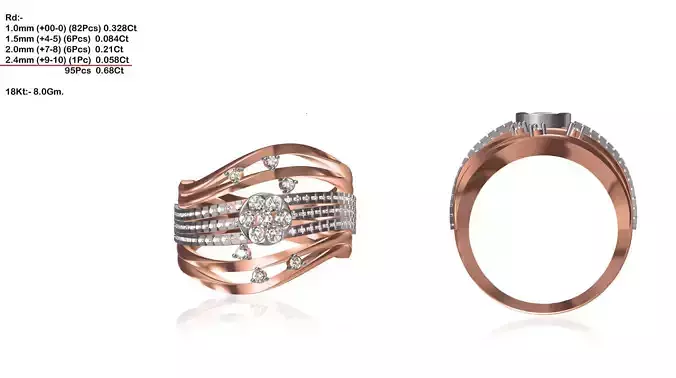 Wide Swirl Rose Gold Ring With Diamonds 3