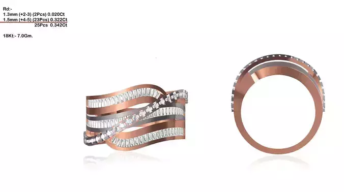 Wide Swirl Rose Gold Ring With Diamonds 5