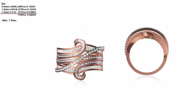 Wide Swirl Rose Gold Ring With Diamonds 6