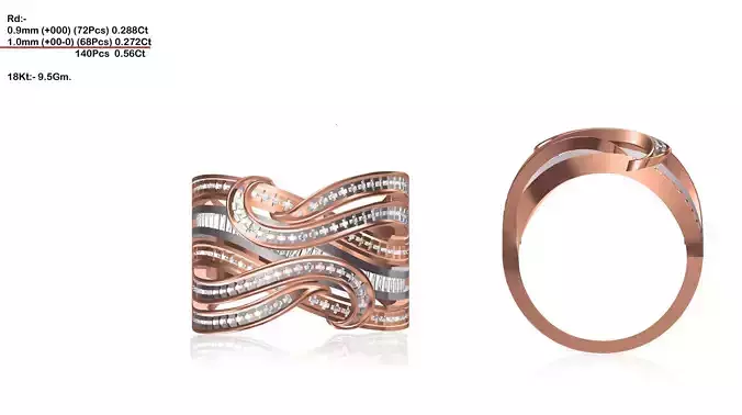 Wide Swirl Rose Gold Ring With Diamonds 7