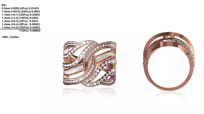Wide Swirl Rose Gold Ring With Diamonds 8