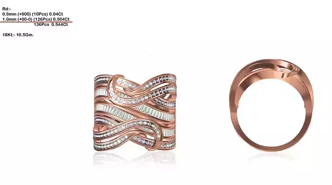Wide Swirl Rose Gold Ring With Diamonds 9