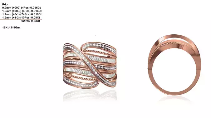 Wide Swirl Rose Gold Ring With Diamonds 10