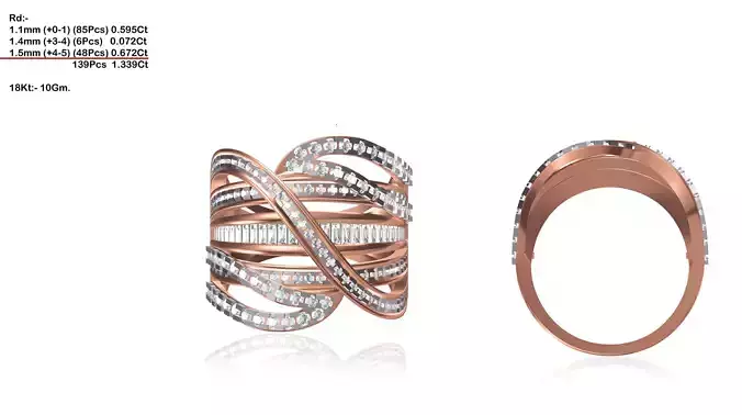 Wide Swirl Rose Gold Ring With Diamonds 12