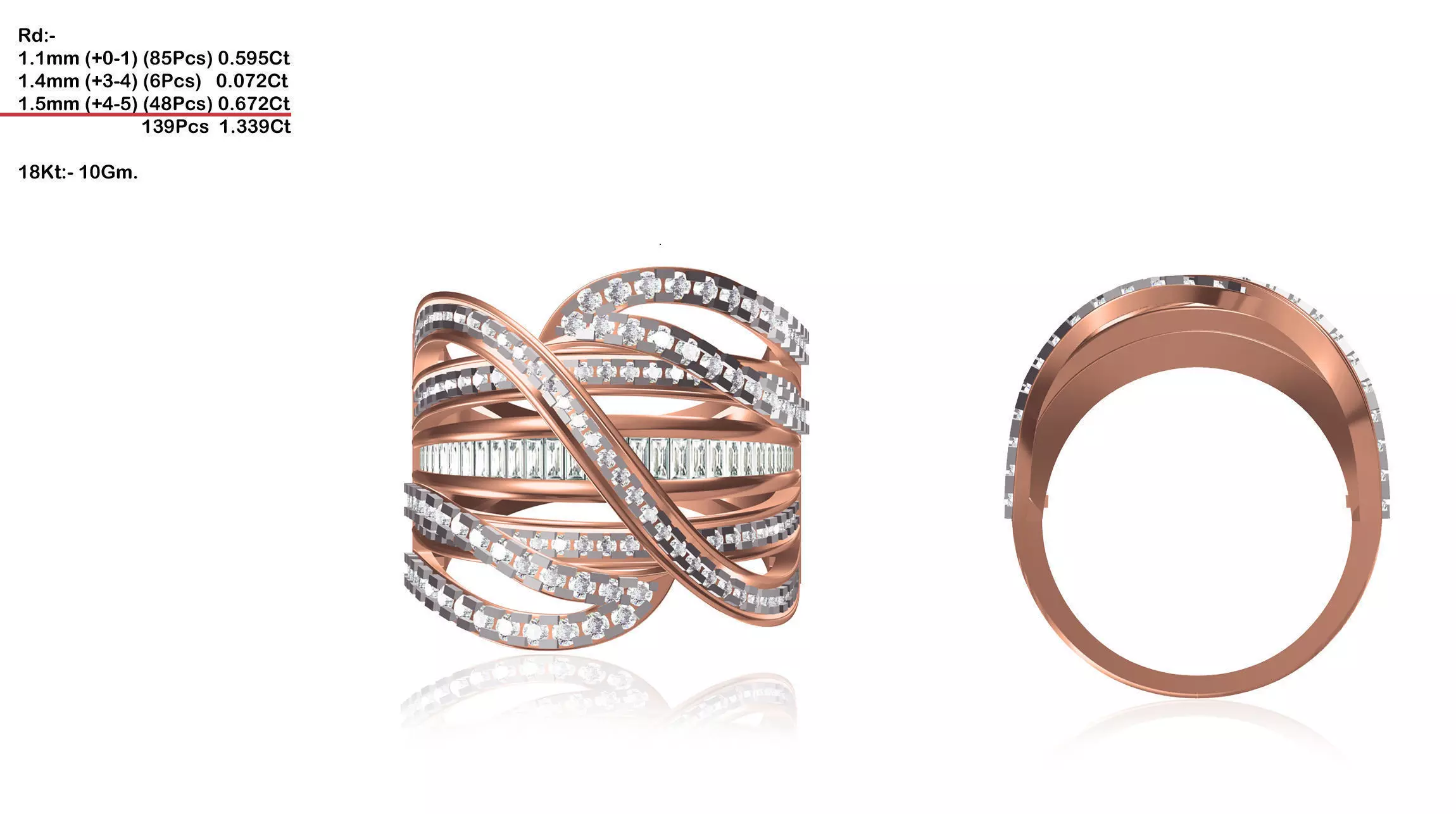 Wide Swirl Rose Gold Ring With Diamonds 12 3D print model