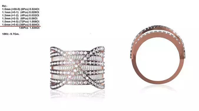 Wide Criss Cross Rose Gold Ring With Diamonds 1