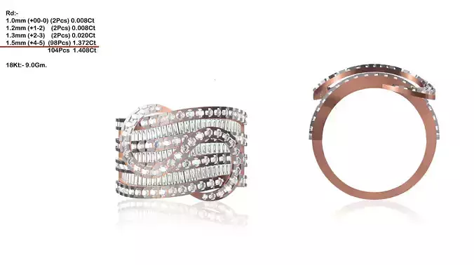 Wide Swirl Rose Gold Ring With Diamonds 16