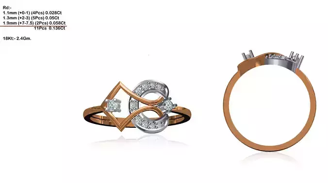 Loop Shaped Multi Metal Ring With Diamonds