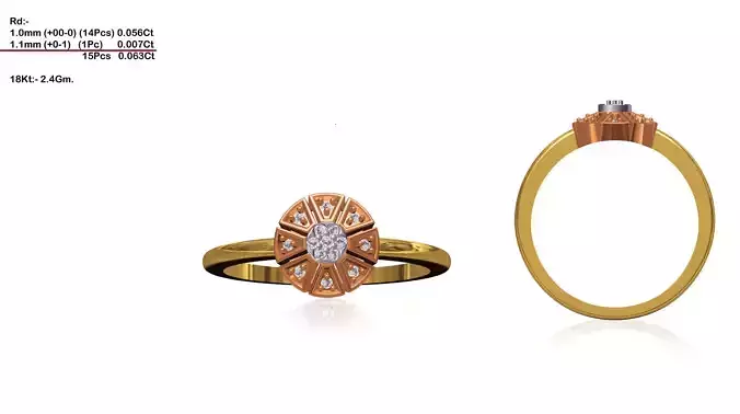 Flower Shaped Multi Metal Ring With Diamonds