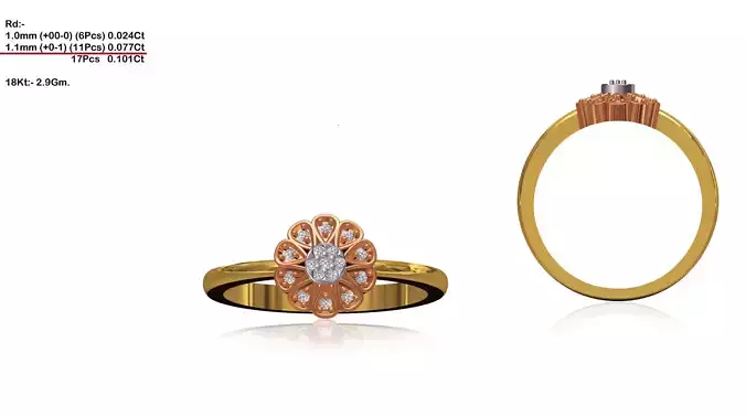 Flower Shaped Multi Metal Ring With Diamonds 1