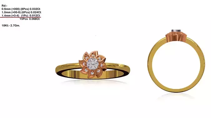 Flower Shaped Multi Metal Ring With Diamonds 2
