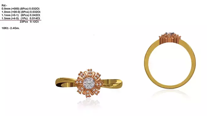 Flower Shaped Multi Metal Ring With Diamonds 3