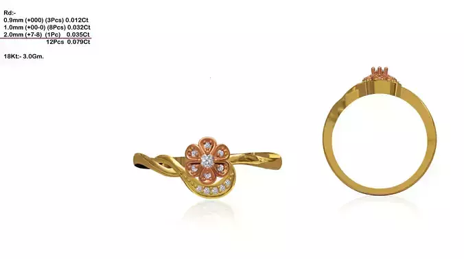 Flower Shaped Multi Metal Ring With Diamonds 4