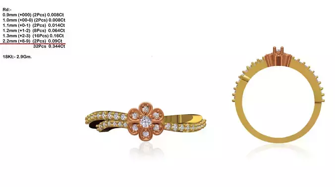 Flower Shaped Multi Metal Ring With Diamonds 6