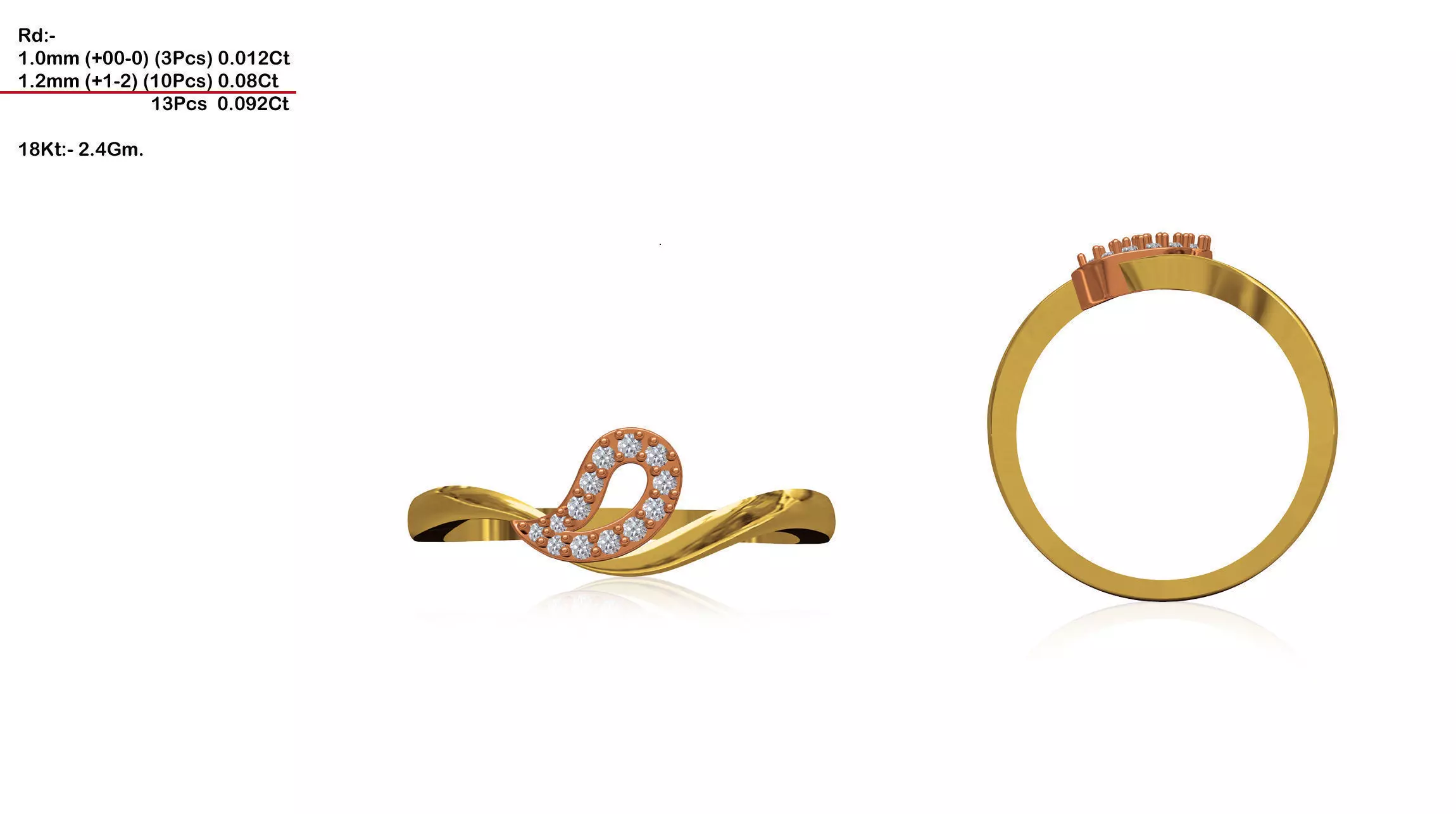 Swirl Loop Multi Metal Ring With Diamonds 3D print model_0