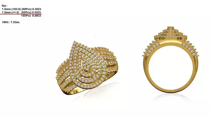 Drop Shaped Gold Ring With Diamonds 8 3D print model