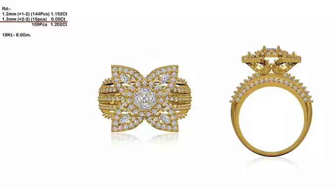 Flower Shaped Gold Ring With Diamonds 89