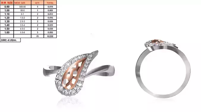 Leaf Shaped Multi Metal Ring With Diamonds