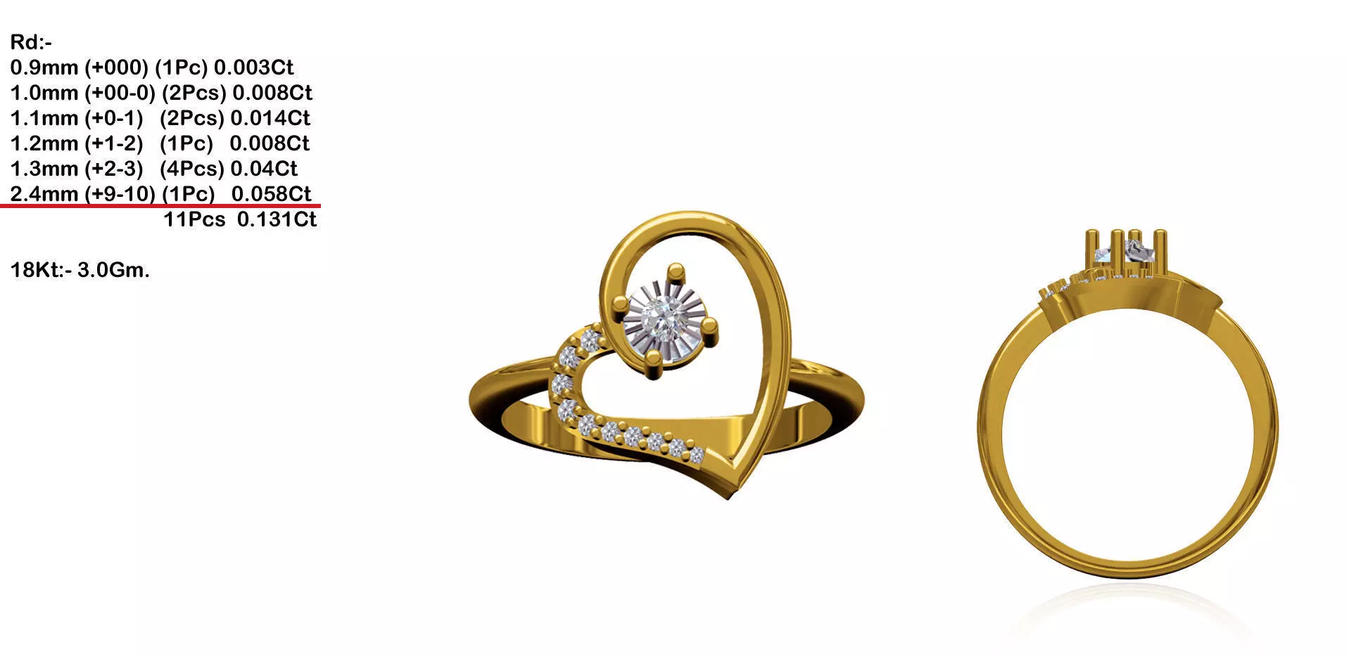 Heart Shaped Gold Ring With Diamonds 11 3D print model_0