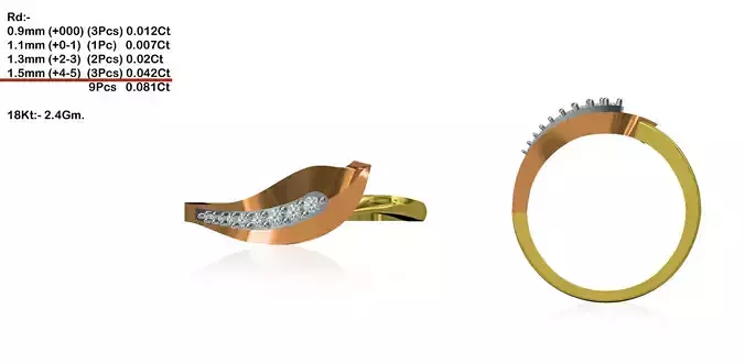 Leaf Shaped Multi Metal Ring With Diamonds 1