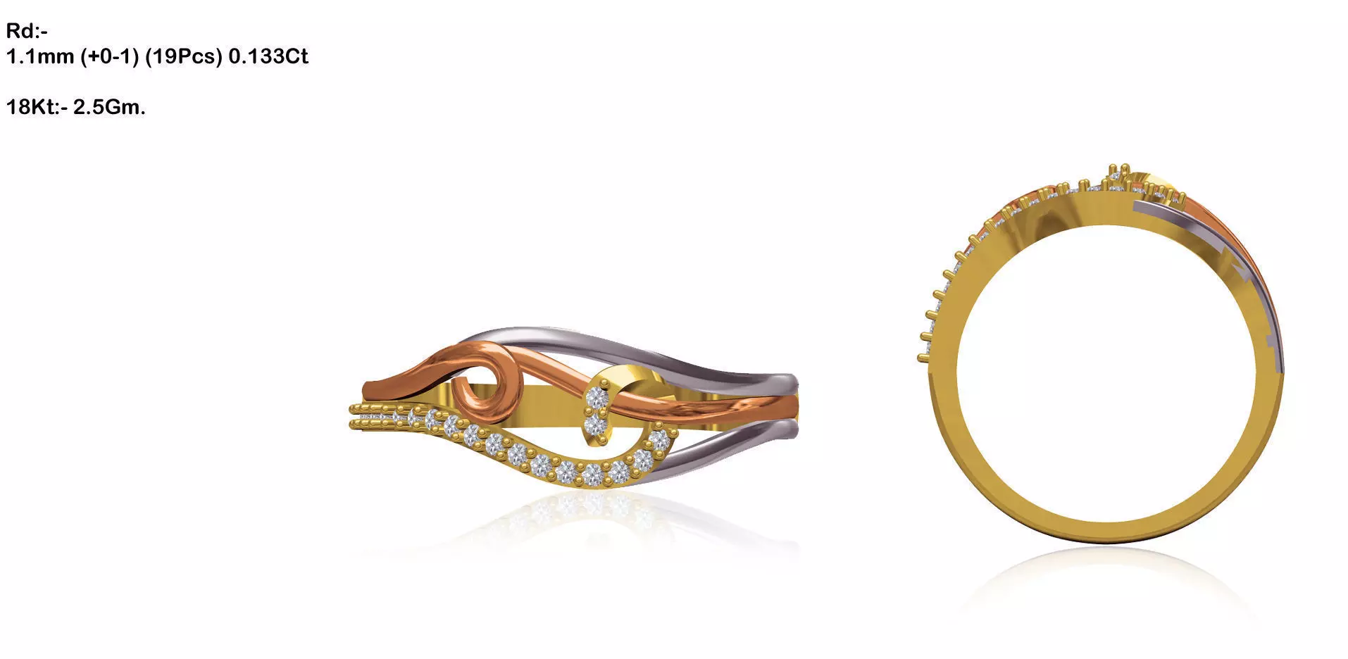 Multimetal Swirl Ring With Diamonds 3D print model