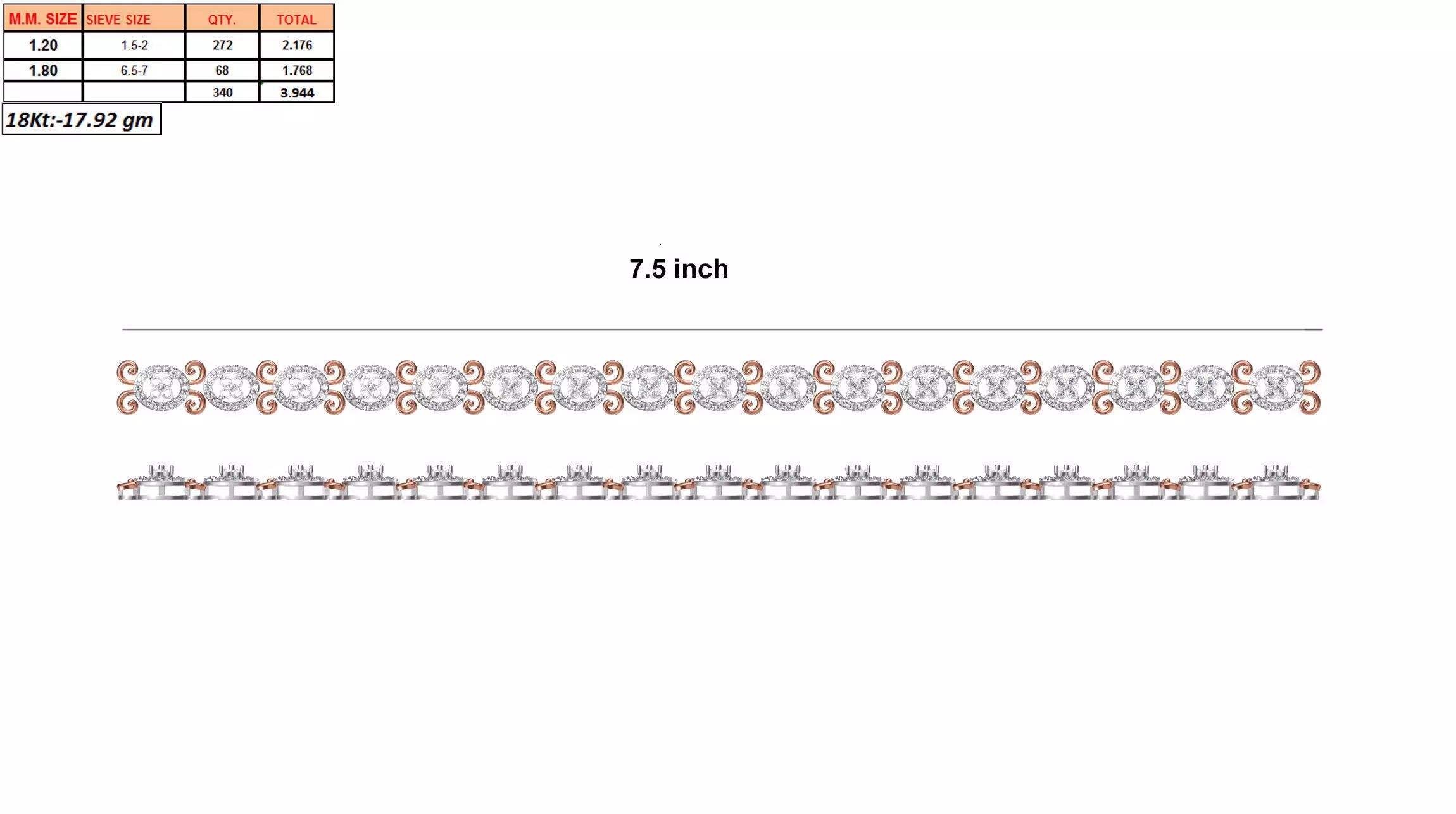 Multimetal Bracelet With Diamonds 1 3D print model_0