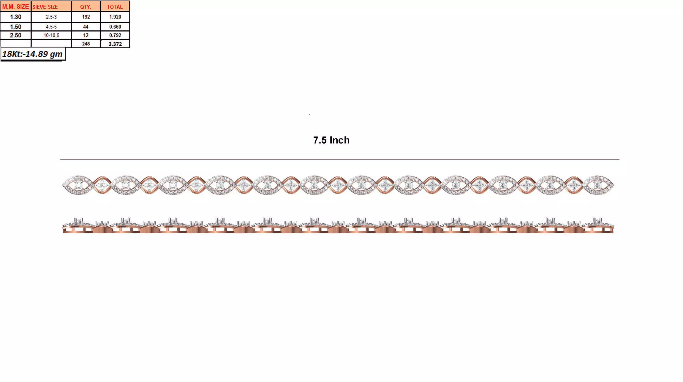 Multimetal Bracelet With Diamonds 4 3D print model_0
