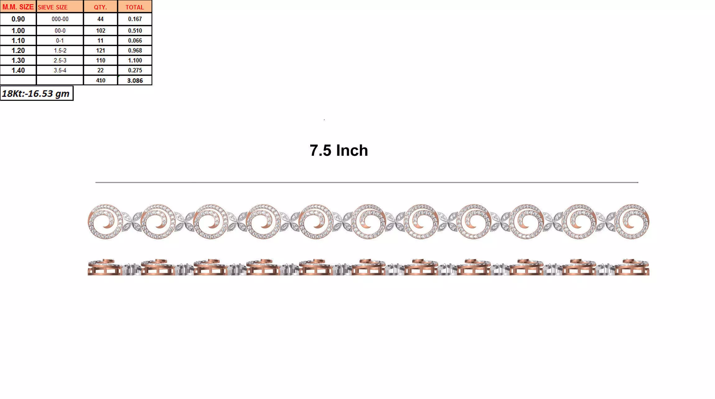 Multimetal Bracelet With Diamonds 6 3D print model