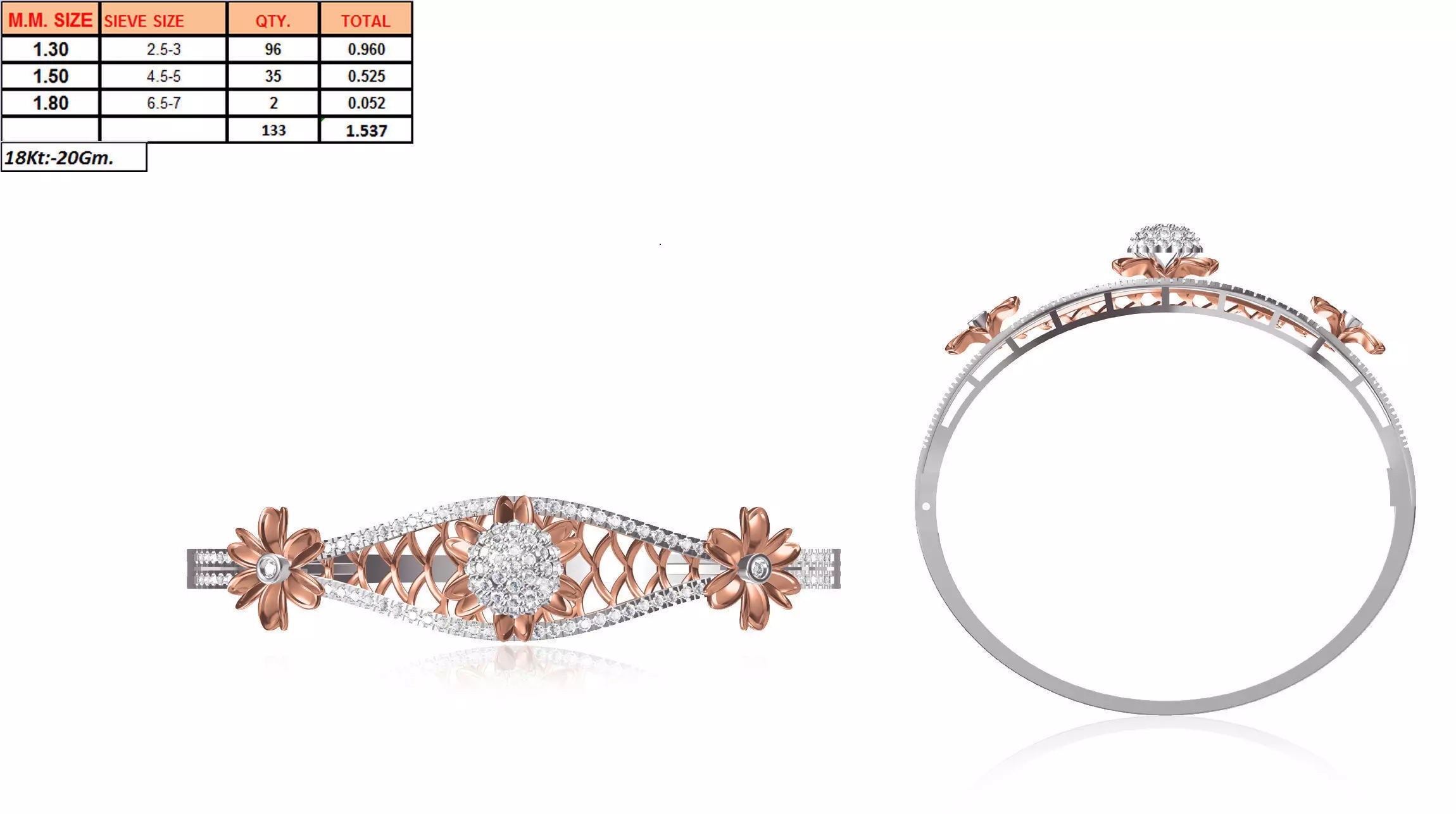 Multi Metal Flower Shaped Ring With Diamonds 1 3D print model