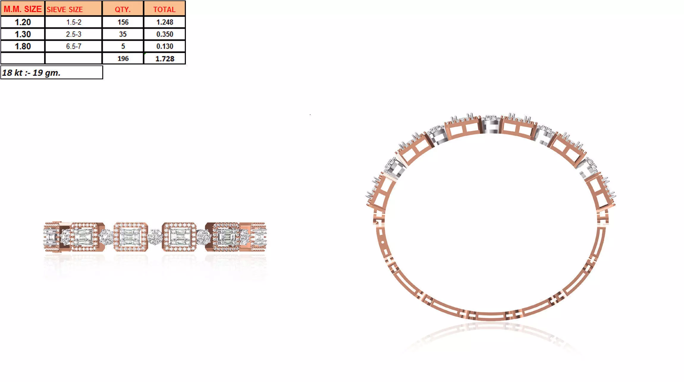 Rectangle Design Rose Gold Ring With Diamonds 3D print model_0