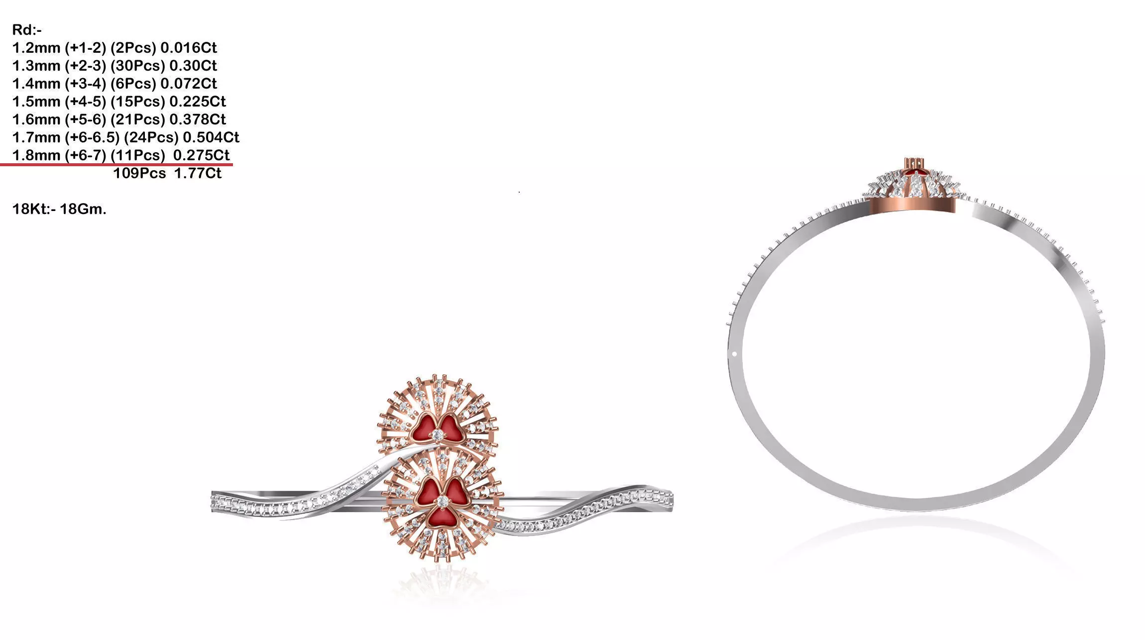 Flower Shaped Multi Metal Ring With Gemstones 1 3D print model