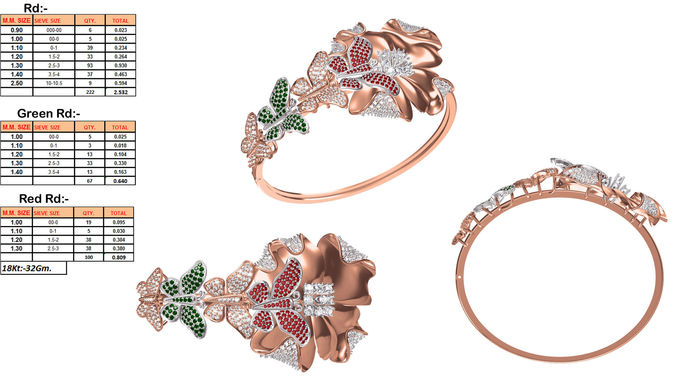 Floral Butterfly Design Ring With Gemstones 3D print model