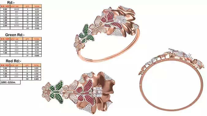 Floral Butterfly Design Ring With Gemstones