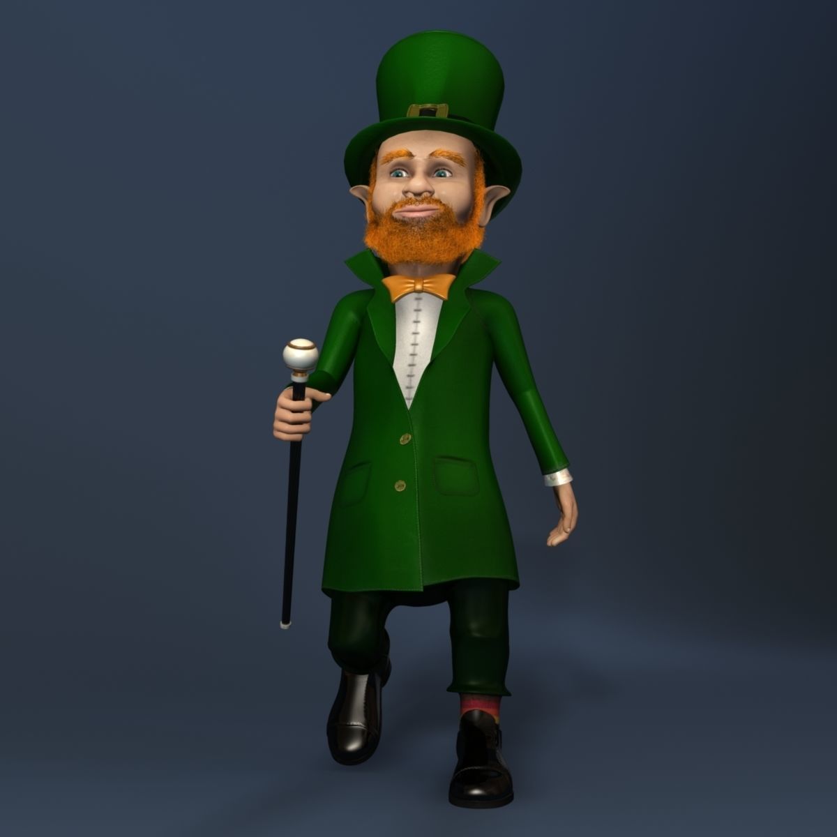 Leprechaun with cane Low-poly 3D model_2