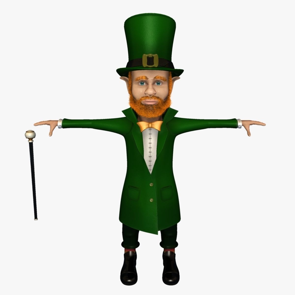 Leprechaun with cane Low-poly 3D model_7