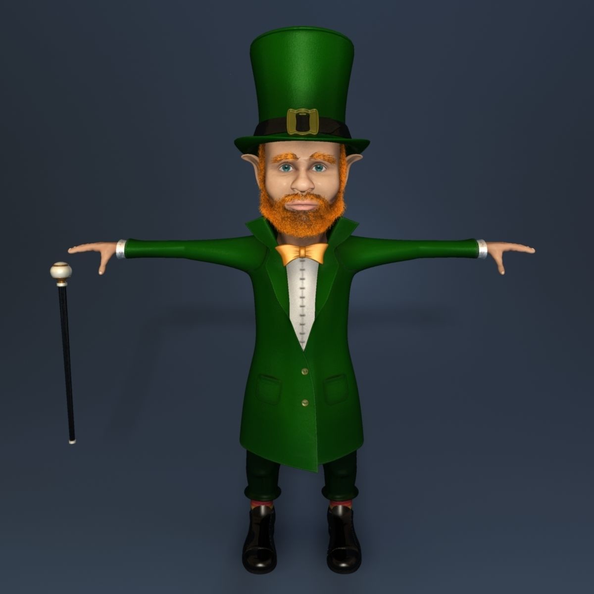 Leprechaun with cane Low-poly 3D model_4