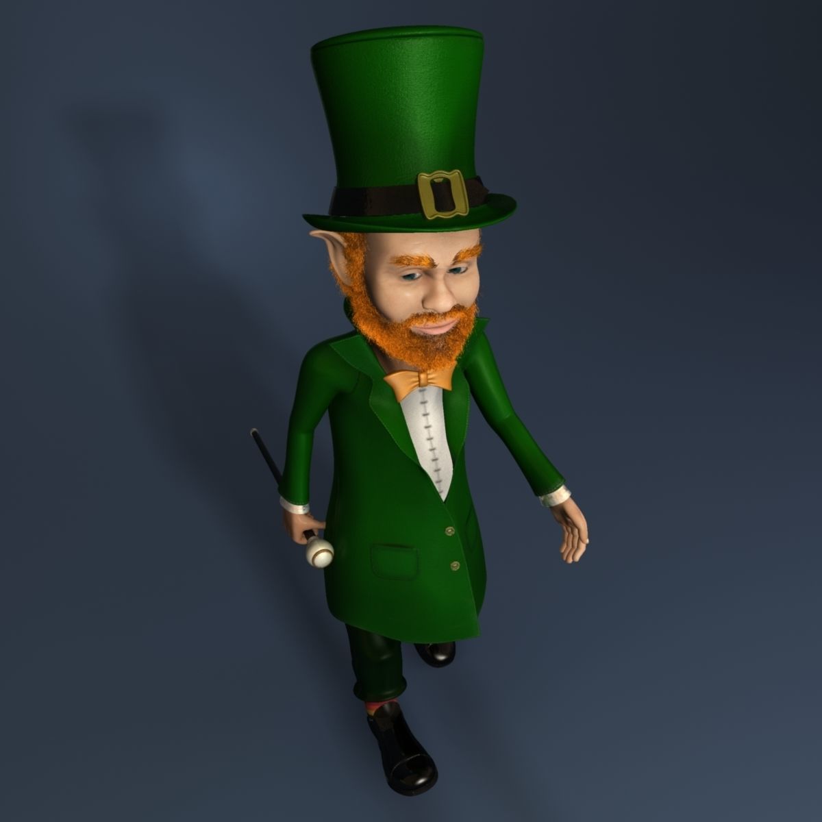 Leprechaun with cane Low-poly 3D model_6
