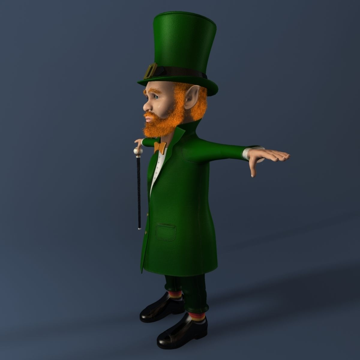 Leprechaun with cane Low-poly 3D model_5