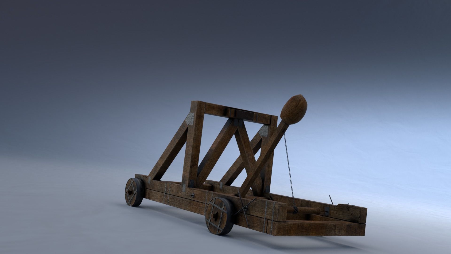 Game ready medieval catapult Free low-poly 3D model_6