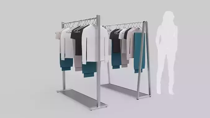 Garment Rack with Clothes and Hangers 3D model